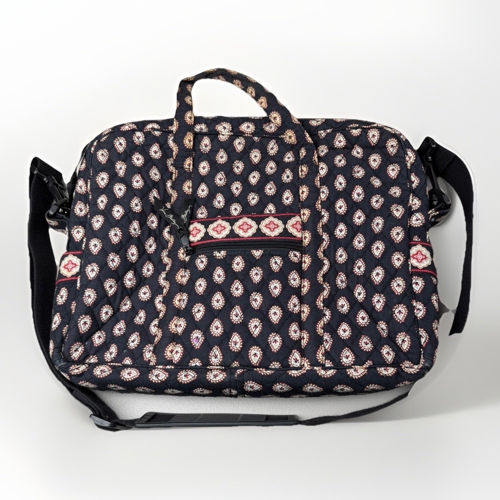 Vera Bradley Metro Laptop Bag Classic Black Quilted Paisley Messenger Briefcase‎